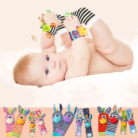 Rattling Sensory Plush Wristbands and Socks 4PC Set | JinglePlush™️
