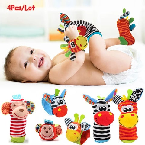 Rattling Sensory Plush Wristbands and Socks for Babies 4PC Set | JinglePlush™️