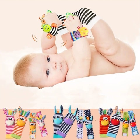 Rattling Sensory Plush Wristbands and Socks for Babies 4PC Set | JinglePlush™️