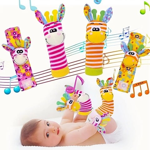 Rattling Sensory Plush Wristbands and Socks for Babies 4PC Set | JinglePlush™️