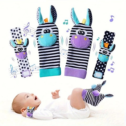 Rattling Sensory Plush Wristbands and Socks for Babies 4PC Set | JinglePlush™️