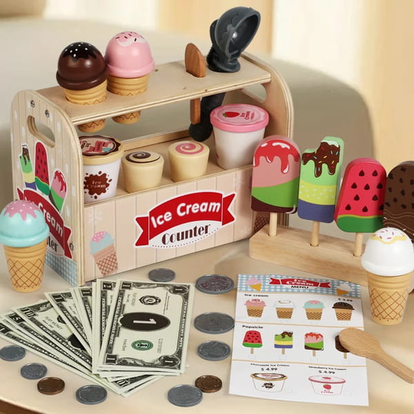 wooden ice cream cart